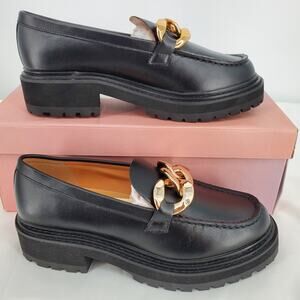 Lisa‎ Vicky Pep-V Chunky Moc Toe Loafer Black Chunky Chain Womens Size 6.5M New